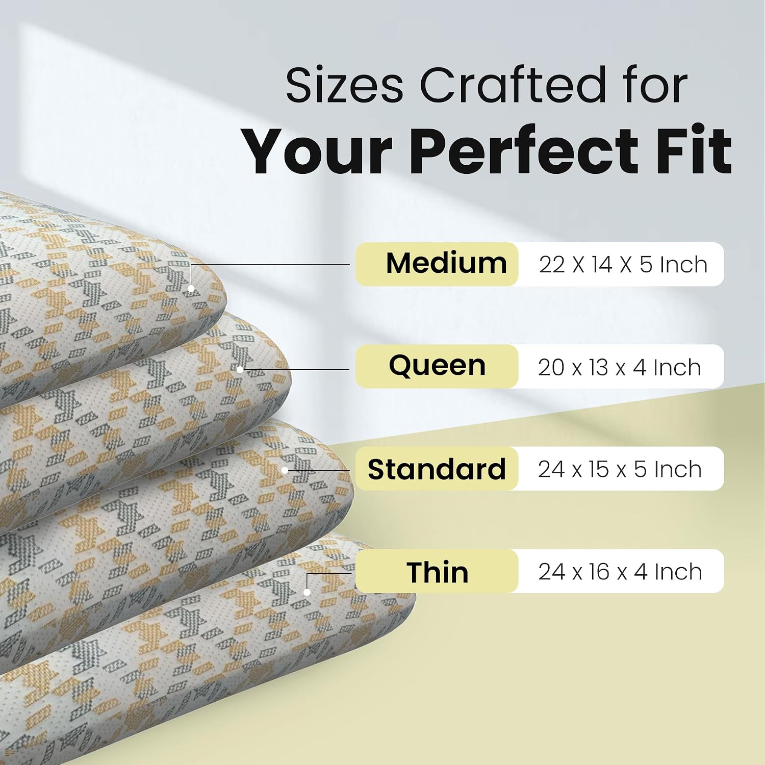 Ventilated Cooling Gel Memory Foam Pillow, Orthopedic Pillow, Thin Size - 26x16x4 Inch | Mustard & Grey, Bed Pillow, For Sleeping & Neck Pain Relief With Removable Zipper Cover - Pack Of 2