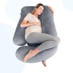J Shape Full Body Pillow, Pregnancy Pillows For Sleeping, Dark Grey Color | Maternity Pillows For Back, Hips, Legs, Belly | For Pregnant Women With Removable, Washable Grey Velvet Cover