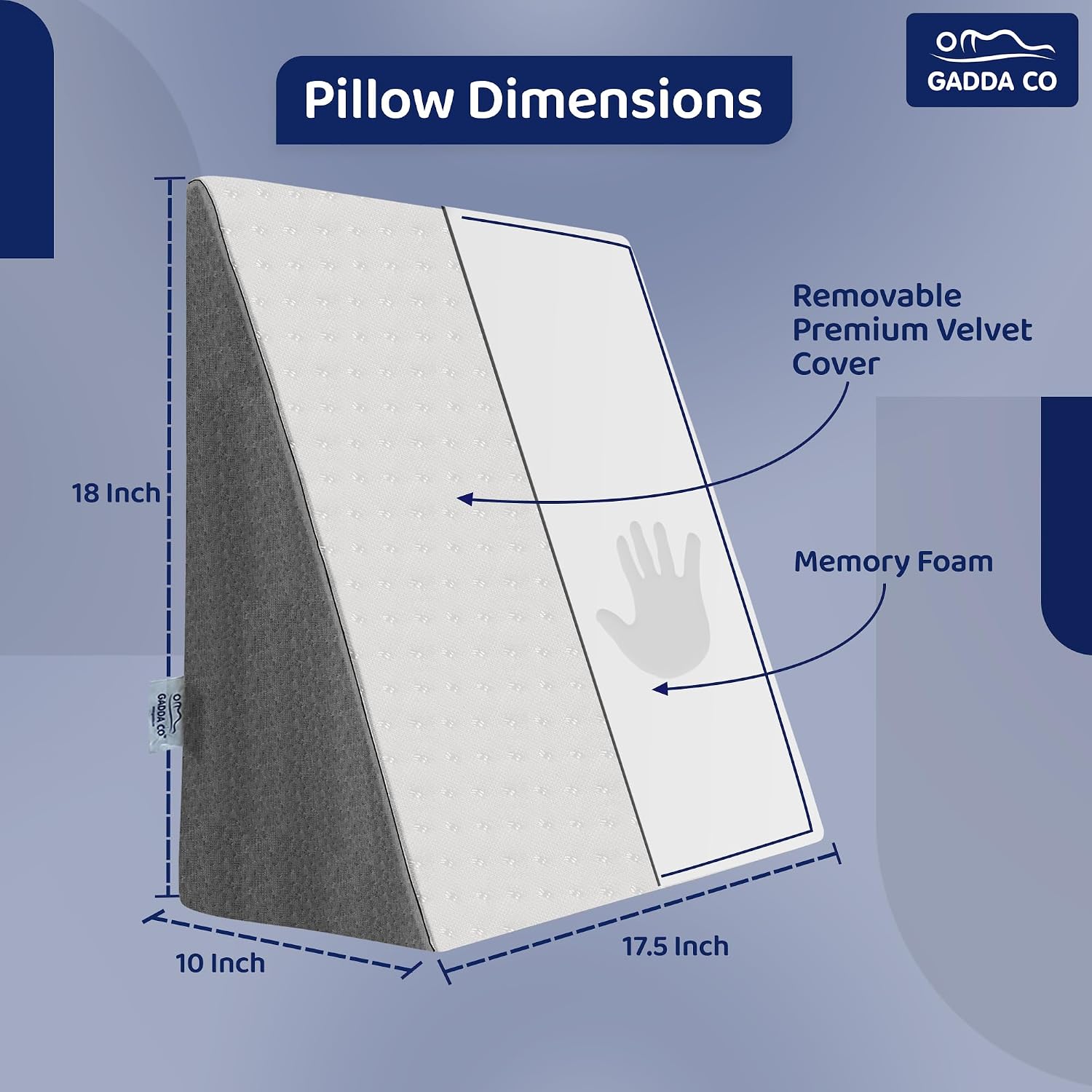 Wedge Pillow For Sleeping, Acid Reflux & Gerd Relief, White & Grey | Wedge Cushion, Orthopedic Support With Memory Foam Pillow | Leg, Back, Pregnancy Support, Resting Pillow - Pack Of 1