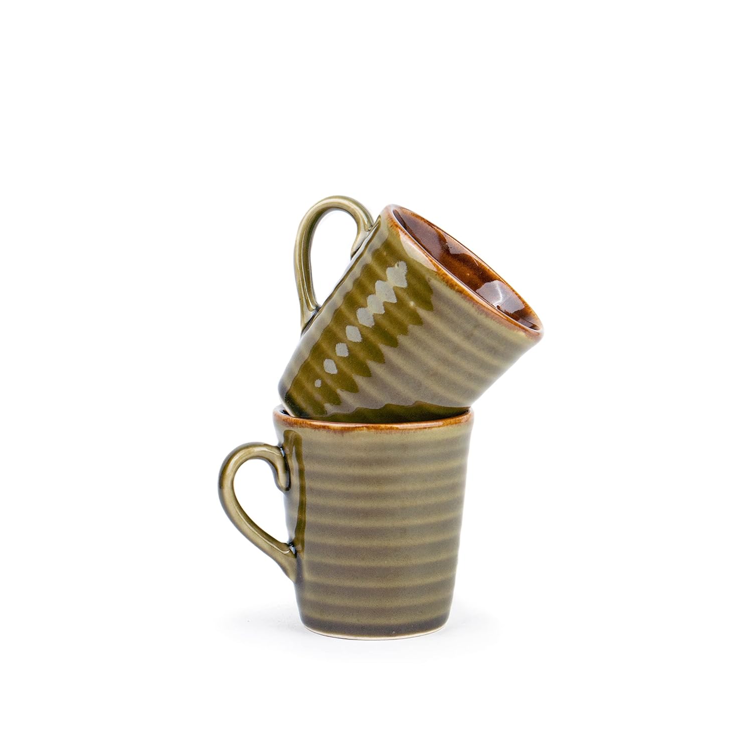 Ceramic Organic Coffee Cup Set Of 2 - 290ml Each, Mehndi Green | Medium Cup With Glossy Finish - Stoneware Coffee Cup Set | Ceramic Cup - Microwave Safe & Dishwasher Safe
