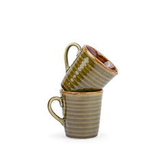 Ceramic Organic Coffee Cup Set Of 2 - 290ml Each, Mehndi Green | Medium Cup With Glossy Finish - Stoneware Coffee Cup Set | Ceramic Cup - Microwave Safe & Dishwasher Safe