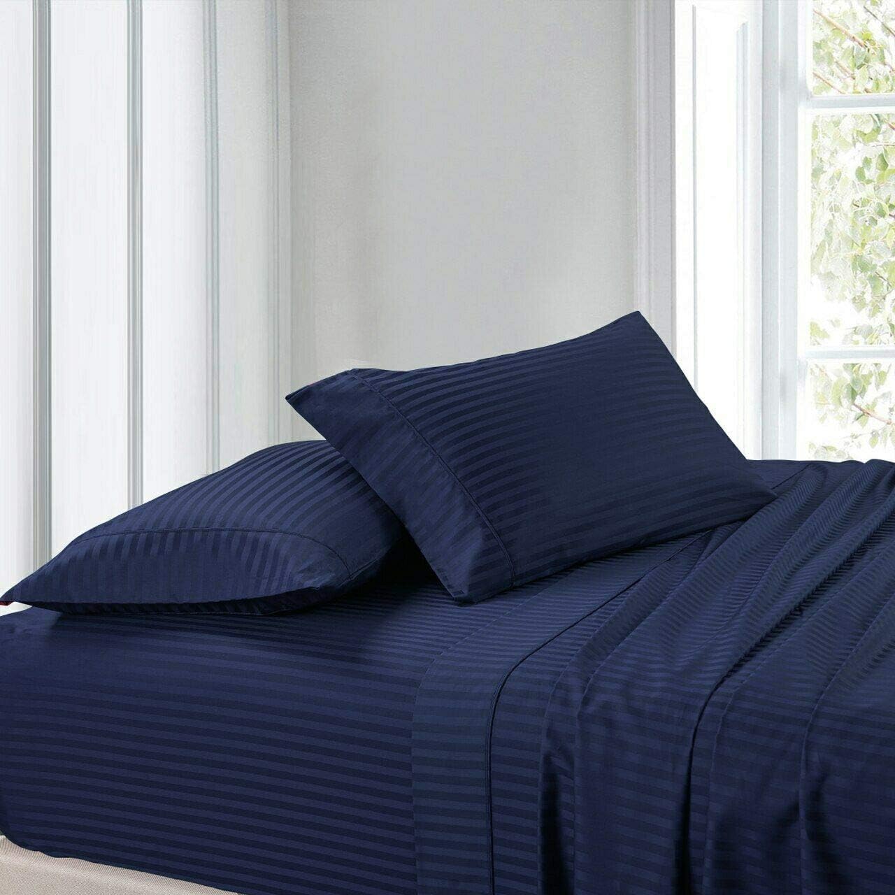 Includes Double 1 Bedsheet With 2 Pillow Covers - 60 X 90 Inches, Navy Blue | All Around Elastic Fitted Bedsheet | Cotton For Premium Quality & Softness