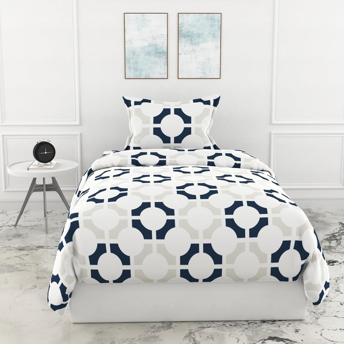 1 Single Bedsheet With 1 Pillow Cover - 54 X 84 Inches, Grey & Colonial Blue | Comfort Meets Everyday Styles | Traditional Ideal For All-Season Use