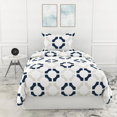 1 Single Bedsheet With 1 Pillow Cover - 54 X 84 Inches, Grey & Colonial Blue | Comfort Meets Everyday Styles | Traditional Ideal For All-Season Use
