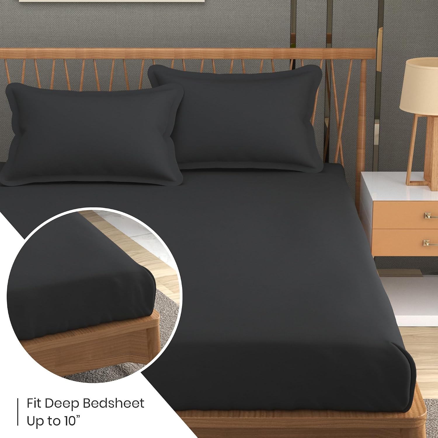 Queen Size Solid Plain Bedsheet Set Includes 2 Pillow Covers - 90 X 95 Inches, Black | Exceptional Softness & Breathability | Premium Microfiber Material