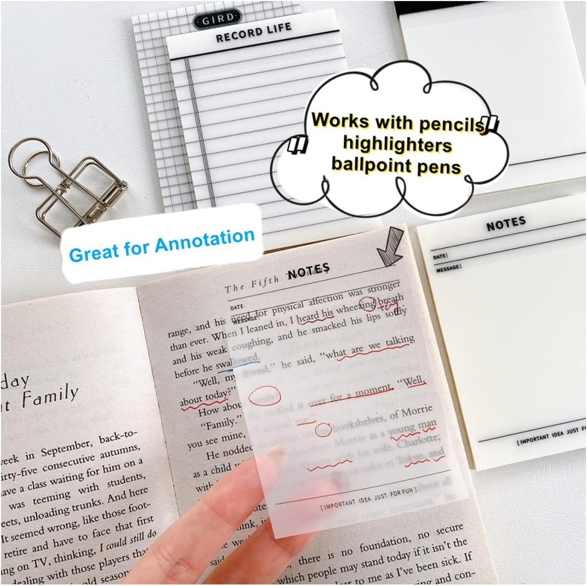 Transparent Sticky Note Pad With Lining & Grid Transparent Sticky Notes, Clear - 200 Sheets