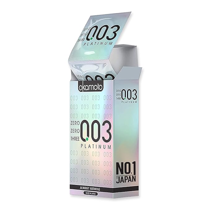 Okamoto Condom | Thinnest Premium Japanese Condoms 0.03 Mm Thin | 003 Platinum (Pack Of 1)