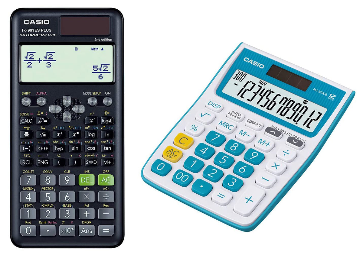 Casio Scientific Calculator & Casio Desktop Calculator (Blue) |10 Digit Mantissa + 2 Digit Exponential Display - 12 Digits, 2-way Powered (Solar + Battery) Calculator 300 Steps