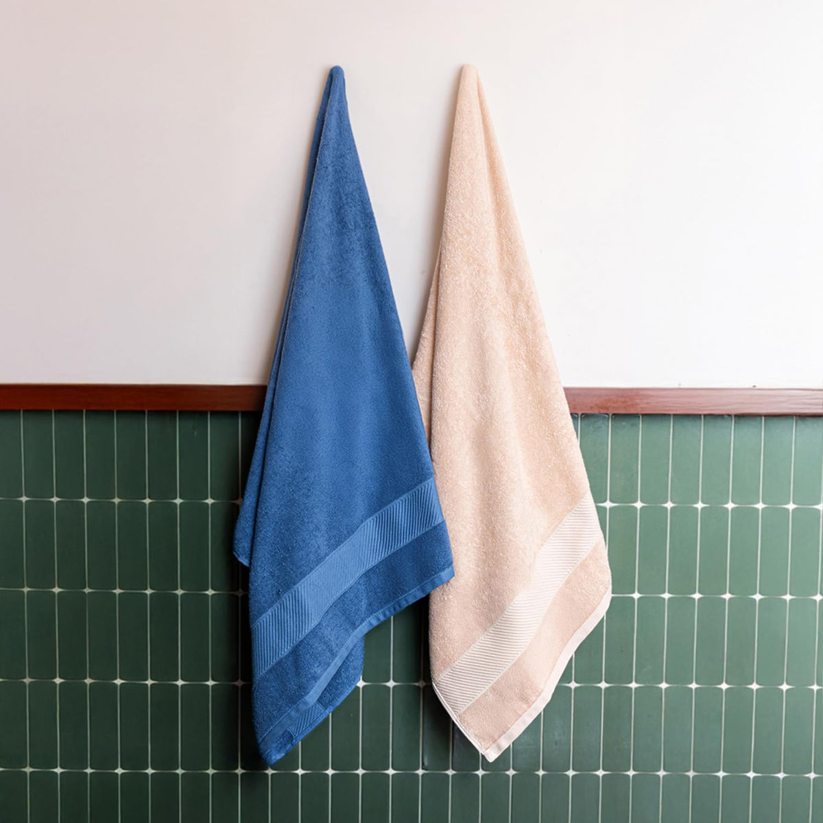 Himeya Bamboo Bath Towel 1000 Gsm | Ultra Absorbent 3x Softer Than Cotton Towels (Nautical Blue & Sand Stone) - Pack Of 2