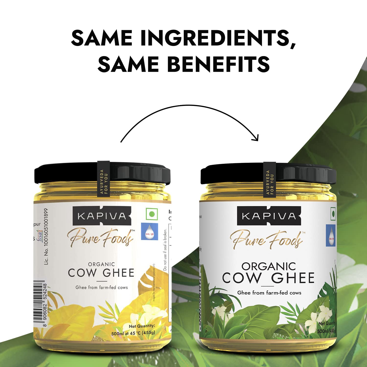 100% Natural Cow Ghee By Kapiva | Rich In Nutrients Calcium & Iron Pure Healthy Desi Cow Ghee Relieves Joint Pain | 1 Litre (500ml * 2) 33.8 Ounce | Jar Pack