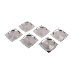 Designer Silver Stainless Steel Dessert Plate Set Of 6 - Aladdin Series | Texture Multipurpose Tray For Dessert - Serve Ware & Tableware