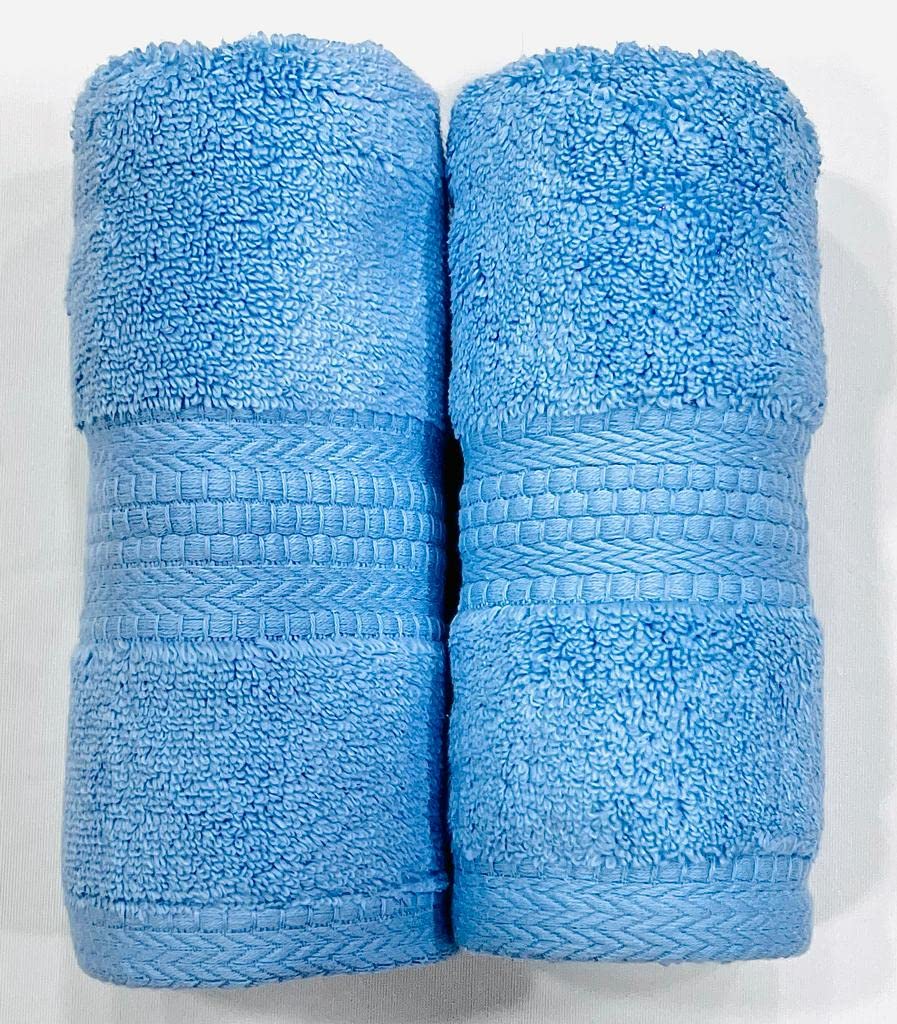 Bombay Dyeing Ultrx Zero Twist Plain Cotton Hand Towel 400 Gsm (Sky Blue) - 2 Piece