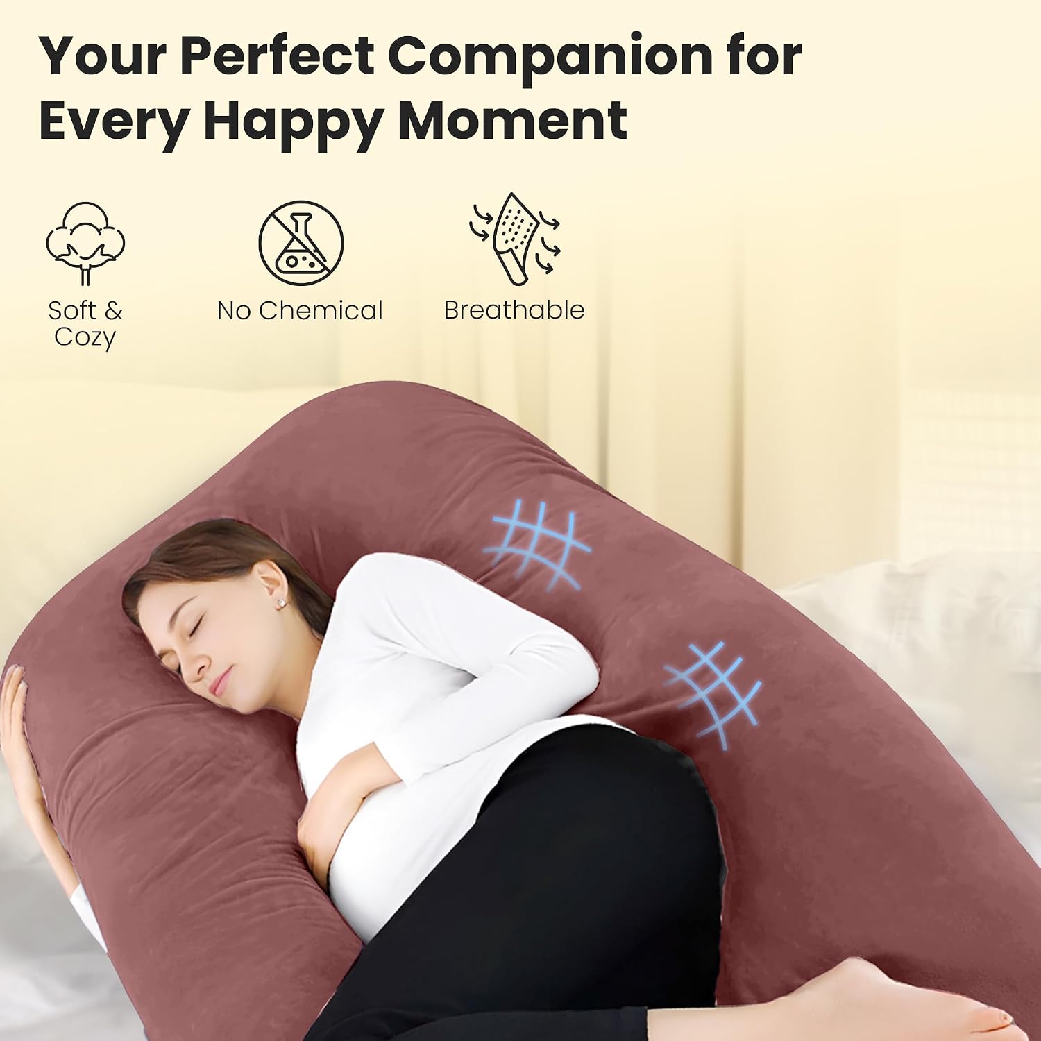 U Shape Full Body Pillow, Pregnancy Pillows For Sleeping, Adjustable, Peach Color | Maternity Pillows For Back, Hips, Legs, Belly | For Pregnant Women With Removable, Washable Velvet Cover