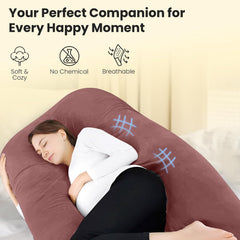 U Shape Full Body Pillow, Pregnancy Pillows For Sleeping, Adjustable, Peach Color | Maternity Pillows For Back, Hips, Legs, Belly | For Pregnant Women With Removable, Washable Velvet Cover