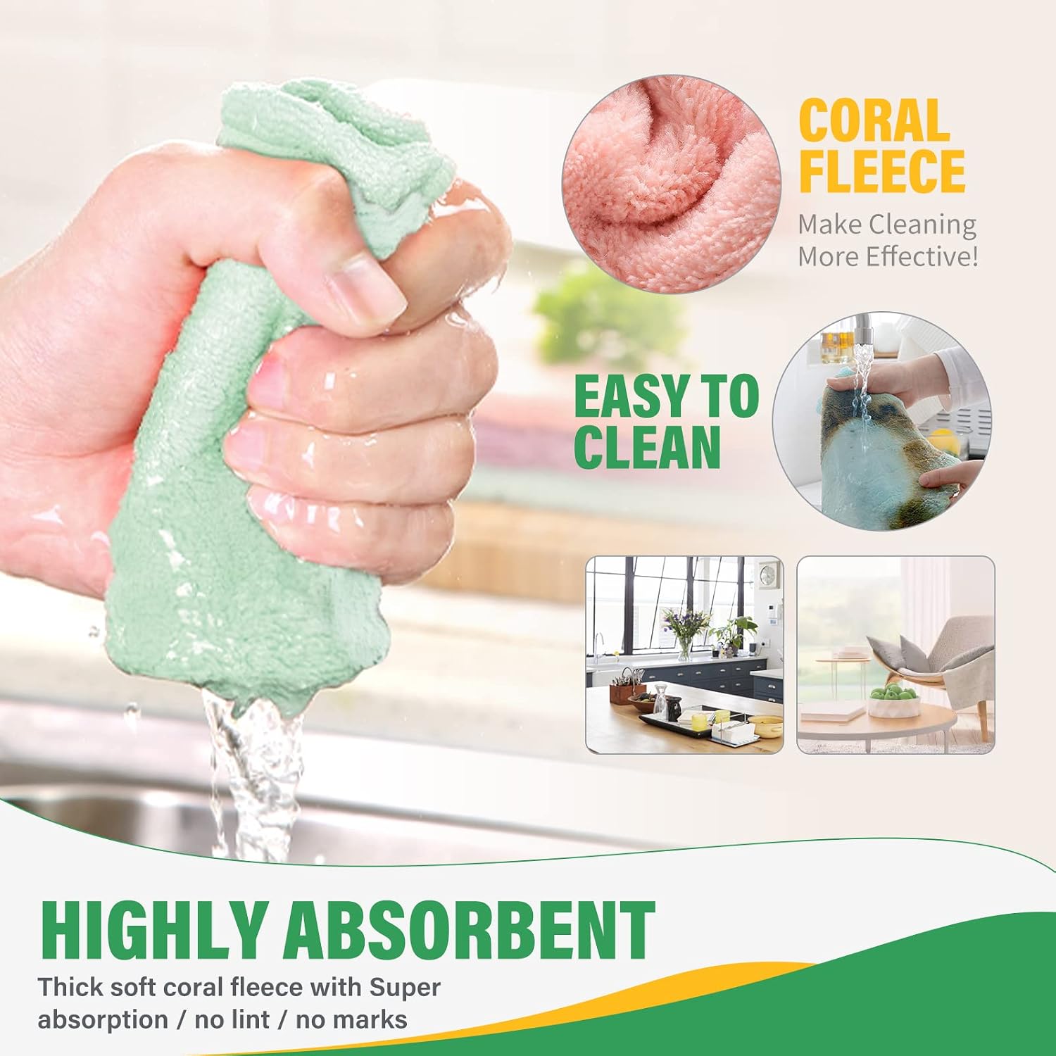 Microfiber Cleaning Cloths Highly Absorbent & Softer Dish Cloths And Kitchen Towels 140 Gsm | Reusable & Washable Lint Free For House, Car, Bathroom, Window - Pack Of 12
