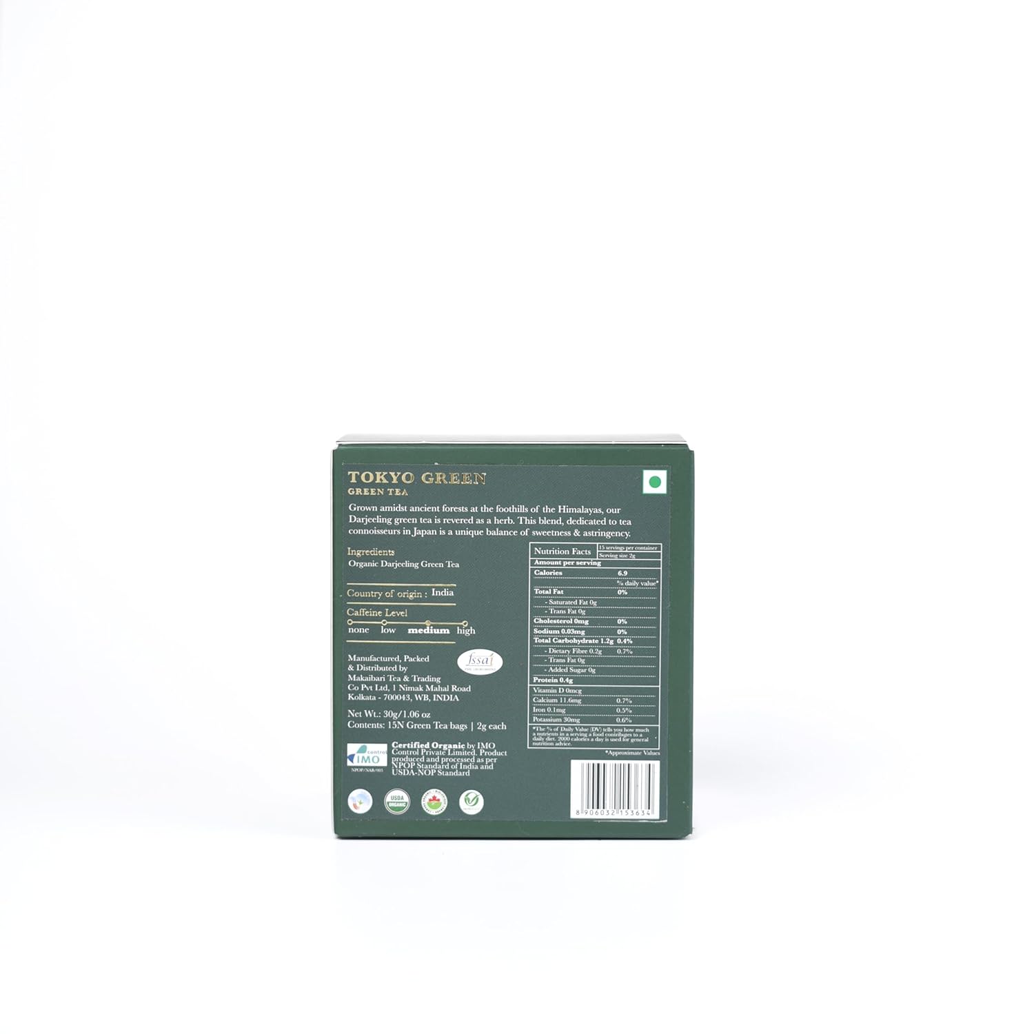 Luxmi Estates Tokyo Green Tea - 30gm, 1.05 Ounce, 15 Tea Bags | USDA Organic Certified Green Tea - Low Caffeine Green Tea | Additives Free Loose Leaves, Rich In Antioxidants