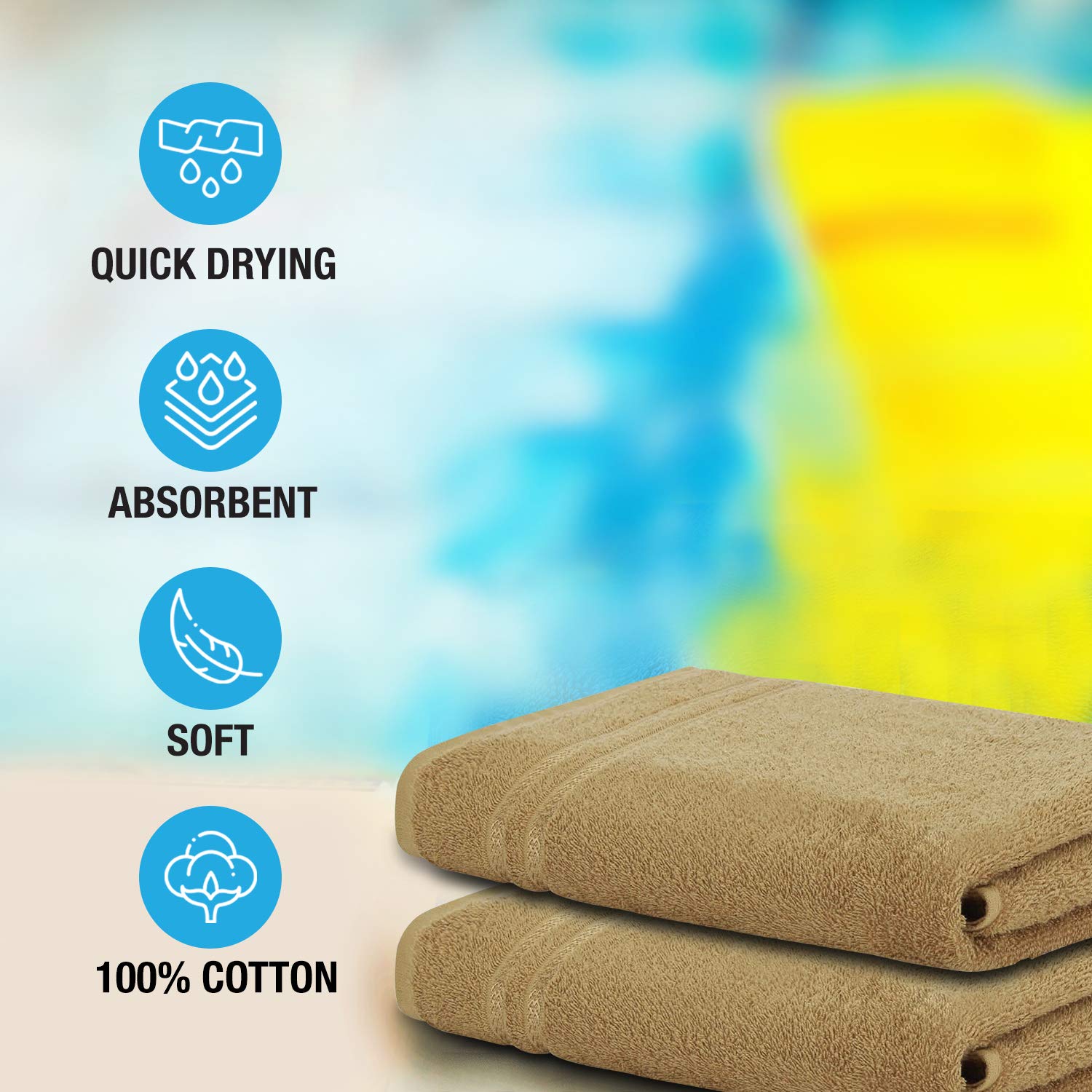 Welhome Quick Dry 100% Cotton Bath Towel 450 Gsm | Soft, Fluffy & Super Absorbent Bath Towel (Tan)