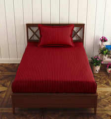 Elastic Fitted Cotton Single Bedsheet With One Matching Pillow Covers - 36 X 75 Inches, Maroon | Soft Touch, Comfortable & Breathable