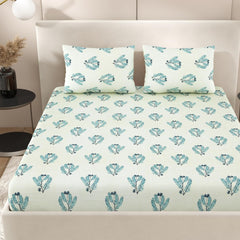Super King Pure Cotton Bedsheet With 2 Pillow Covers | 108 × 108 Inches, Green | Soft Breathable Floral Design Bedding | Comfortable Sleep All Year