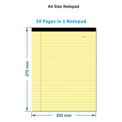 Notepads For Writing, Office Pads Premium Paper A4 Size Legal/Wide Ruled Pad, Pack Of 3
