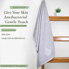Rangoli 100% Bamboo Hand Towels 500 Gsm | Ultra Soft, Quick-Absorbent & Eco-Friendly Towels For Hand & Bathroom - Grey (Set Of 2)