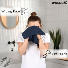 Encasa Xo Kitchen Hand Towels Set 150 Gsm | Waffle Weave & Flat Hand Towel | Quick Drying Reusable Cotton Washcloths | Set Of 6 (Navy Blue)