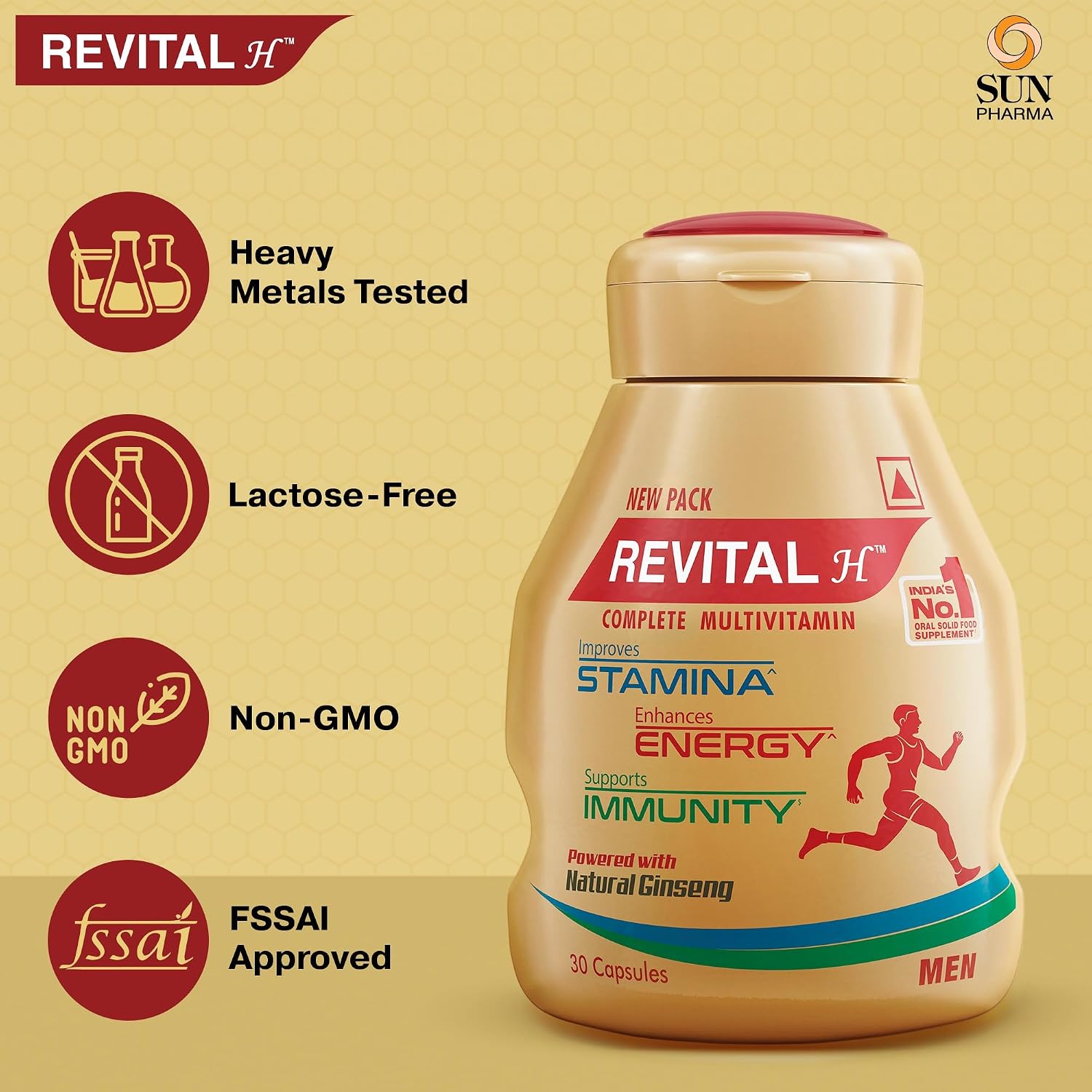 Revital H Multivitamin For Men With Natural Ginseng, Zinc, 10 Vitamins & 8 Minerals For Daily Energy, Stamina & Immunity | 30 Capsules , 50gm 0.1 lbs