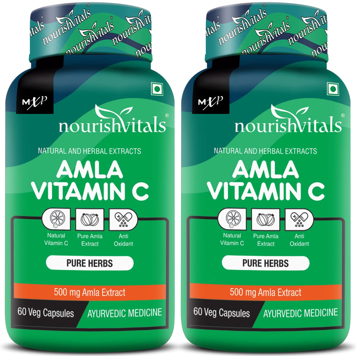 Nourishvitals Amla Vitamin C With Tannins 25% Pure Herbs, 500mg Amla Extract, Antioxidant, Immune, Skin | 60 Veg Capsules, 100gm 0.2lbs Each Pack Of 2