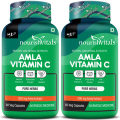 Nourishvitals Amla Vitamin C With Tannins 25% Pure Herbs, 500mg Amla Extract, Antioxidant, Immune, Skin | 60 Veg Capsules, 100gm 0.2lbs Each Pack Of 2