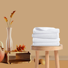 Enchant Home Pure Cotton Waffle Towel 500 Gsm | Lightweight Anti-Microbial & Water Absorbent Soft Touch Quick Drying Hand Towels | White (Pack Of 4)
