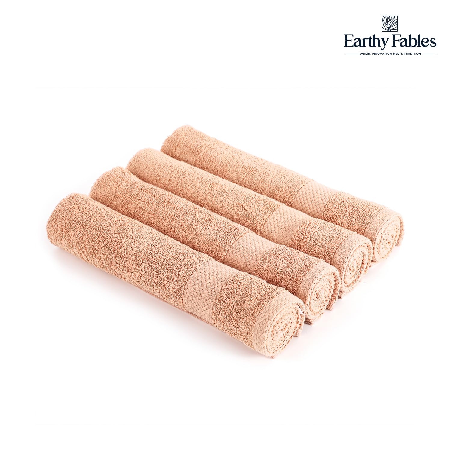 Earthy Fables Premium Hand Towels 600 Gsm | 100% Combed Cotton Ultra Soft Quick Dry & Highly Absorbent, For Home, Gym & Travel | Set Of 4 (Peach)