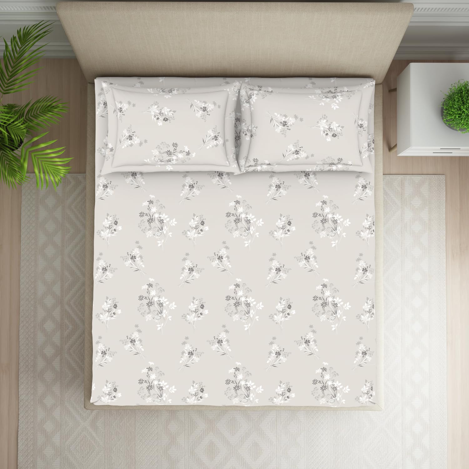 King Size Double Bedsheet 2 Matching Pillow Cover - 108 X 108 Inches, Grey | Durable & Long Lasting Wrinkle Resistant Fabric - All Season Comfort