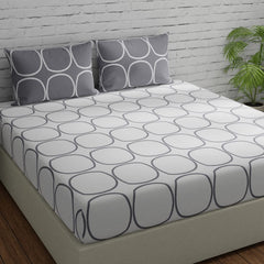 Cotton Double Bedsheet For Queen Size With 2 Pillow Covers - 88 X 96 Inches, White & Grey | Good For Guest Houses, & Daily Home Use