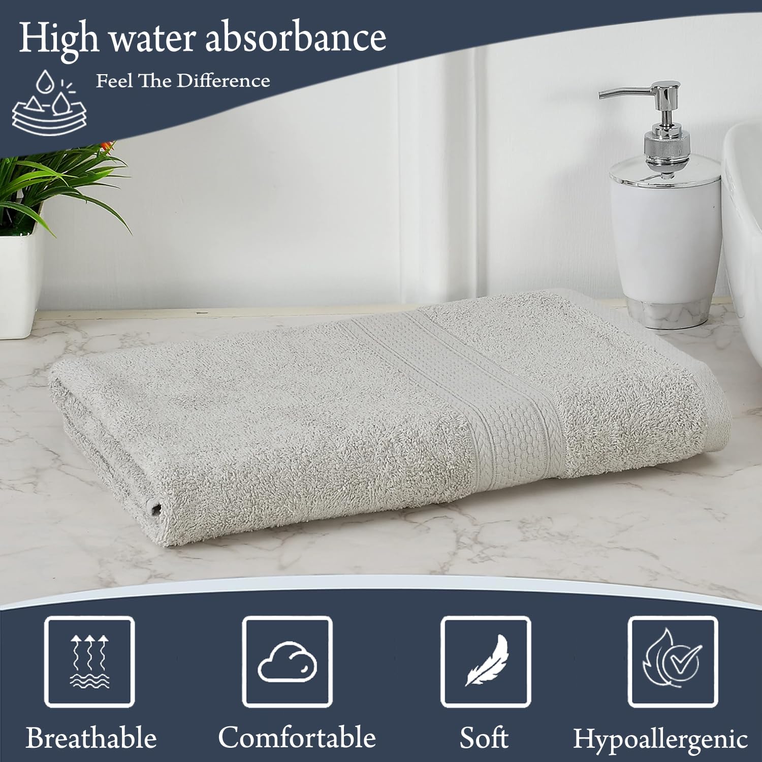 Fresh From Loom Luxury Edition Egyptian 100% Pure Cotton Bath Towel 600 Gsm | High Water Heavy Soft Dual Stitched Bath Towel (Light Grey)