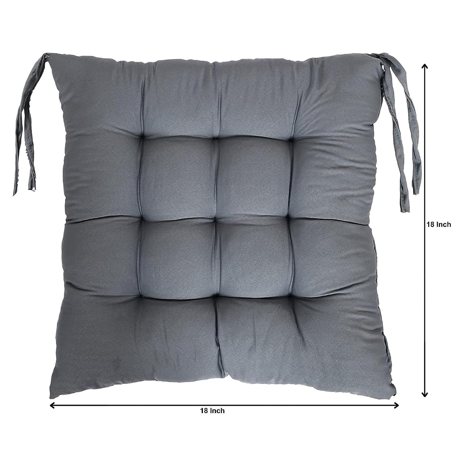 Chair Cushion Pad, Soft & Comfortable Sitting, Chair Pad - Grey | Microfiber Square Chair Pad With Ties | Chair Seat Cushion For Office, Home | Furniture Cushion, Washable - Pack Of 6