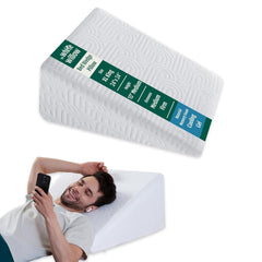Cooling Gel Memory Foam & HR Foam Wedge Pillow, Leg Elevation Pillow, White, XL King Size - 24 L X 24 W X 10 H Inch | Bed Wedge Pillow For Sleeping | For Neck & Back Support, Removable Cover