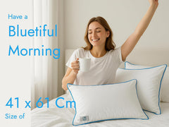 White Pillow With Extra Focus Blue Border & Plush Microfiber Filling Pillow - 41 X 61 Cm | Comfortable & Cozy Sleeper Pillow, For Back, Side & Stomach Sleepers - Pack Of 2