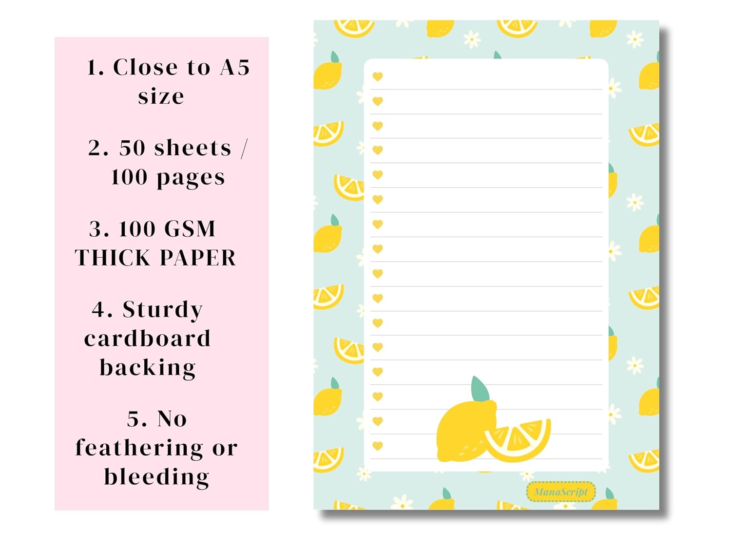 A5 Notes/To Do List Notepad, Beautiful Checklist Pad, Tear-Off Sheets (Lemon, Yellow) Pack Of 1