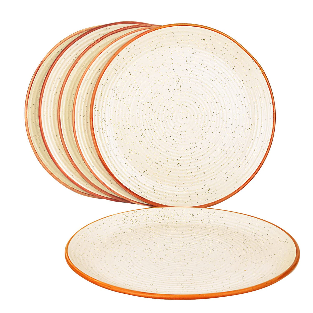 Studio Pottery Ribbed Ceramic Dinner Serving Plates Set Of 6 - Off White, Diameter: 10 Inches | Full Plates - Ceramic Platter - Fiesta Of Hope Collection