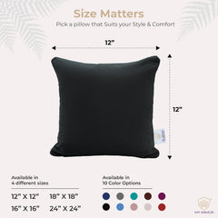 Microfiber Square Pillow, Cushion For Sofa, Car & Decoration, Black, Size - 12 X 12 Inch | Throw Pillow, Back & Neck Support, Hypoallergenic, Washable, Black Velvet Cover - Pack Of 5