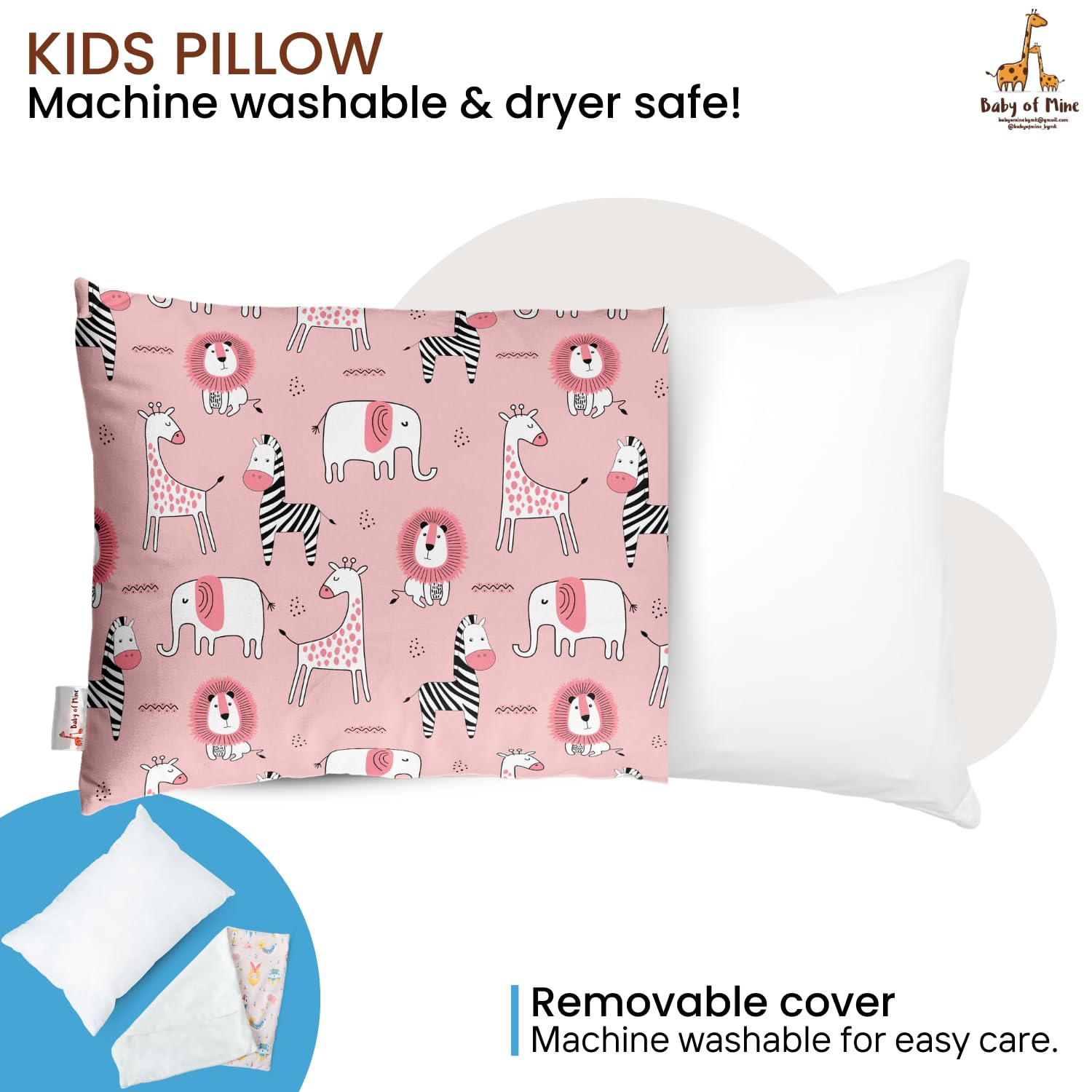 Premium Baby Pillow For Kids, Super Soft Cotton Kids Cushion - 12 X 18 Inches | For 5 Years Old Kids, Adorable Animal & Cartoon Prints | Bed Pillow, Washable, Easy To Care - Pillow 20