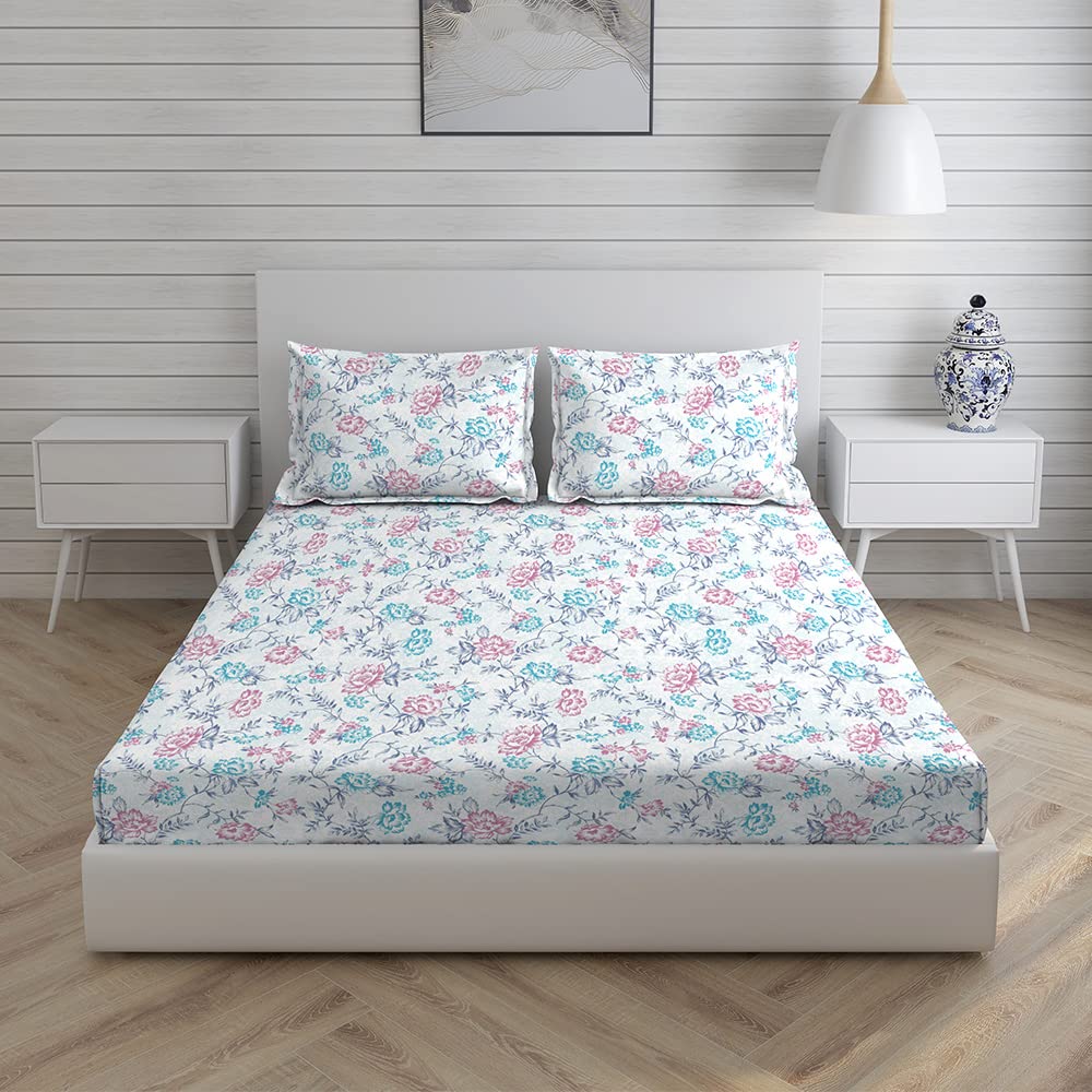 100% Cotton Bedsheet For Double Bed Queen Size With Pillow Cover - 89x107 Inches, White | 160 Tc Light Weight, All Season Comfort Bedsheet Queen Size