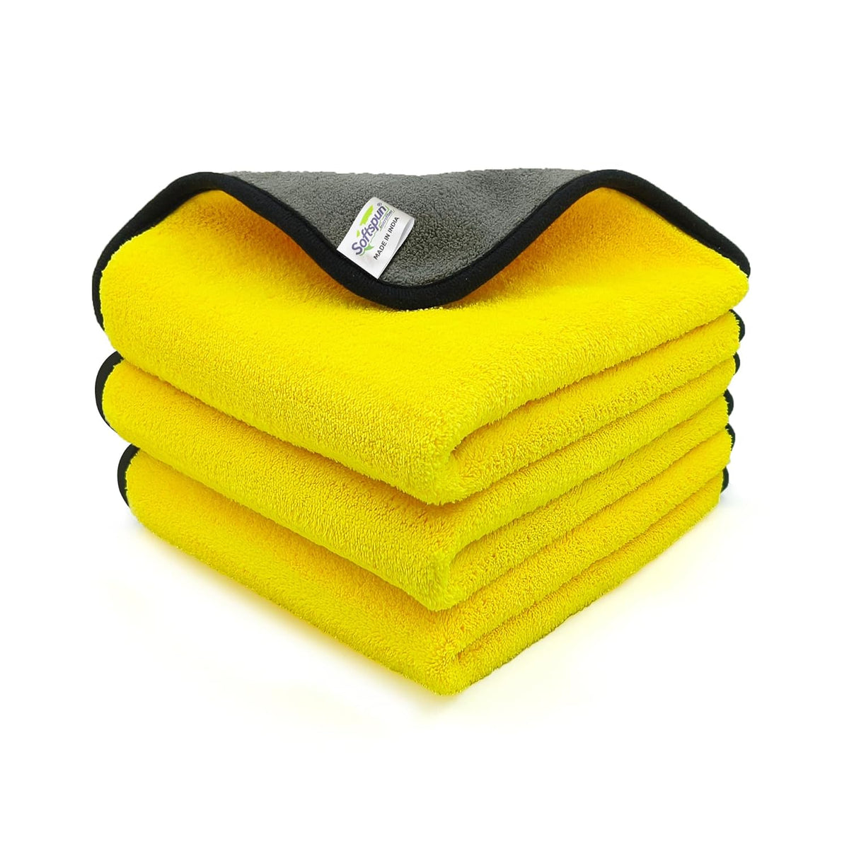 Softspun Microfiber Cloth Towel 800 Gsm | Extra Thick Microfiber Cleaning Cloths Perfect For Bike, Auto, Cars Both Interior & Exterior (Yellow & Grey)- Pack Of 3