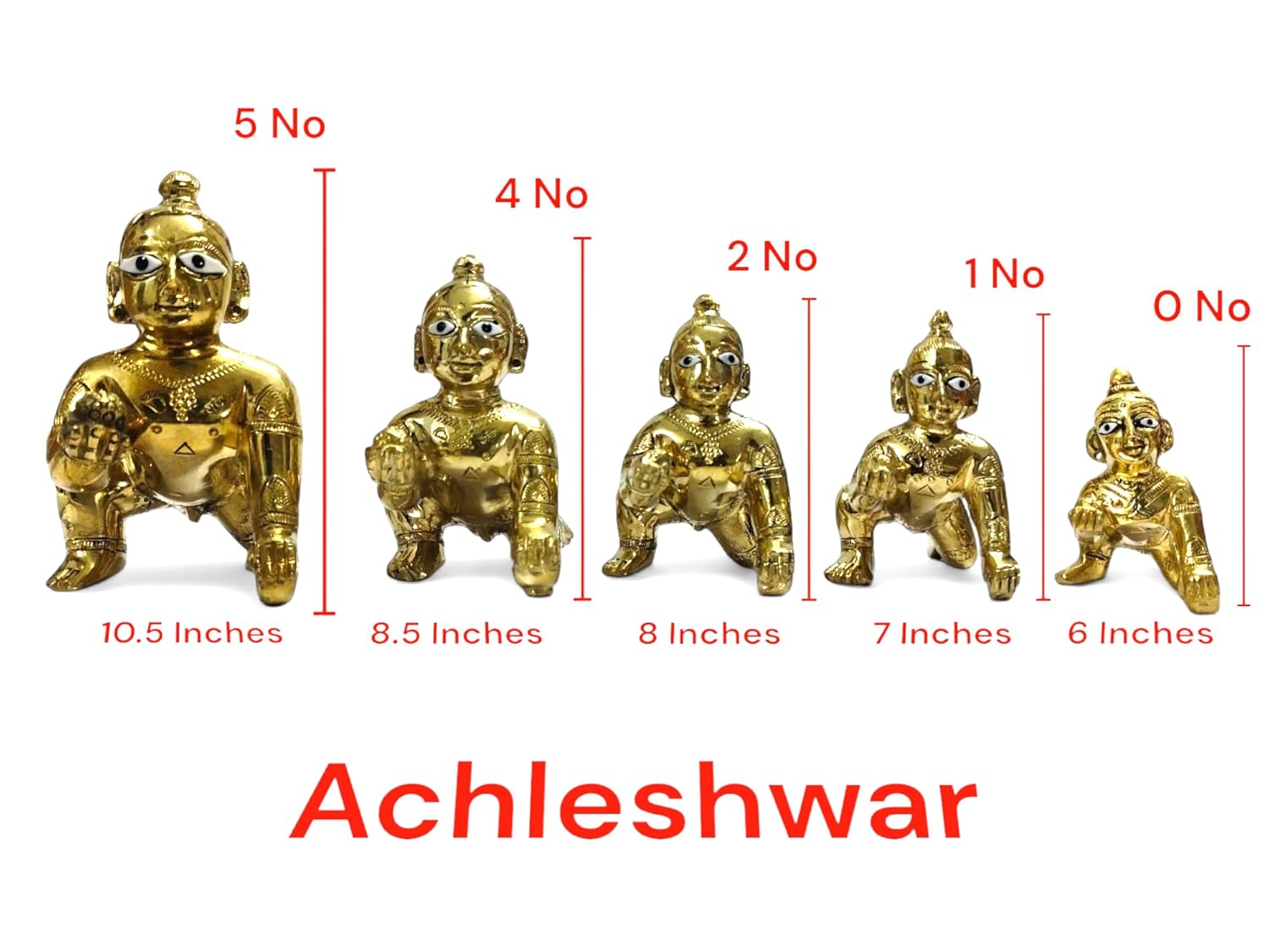 Gold Designer Attractive Pure Ashtadhatu Laddu Gopal Idol, Gold, Brass, Size No.2, Golden Hand Painted Idol, Baby Krishna, Kanhaiya Statue, God Idol