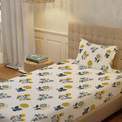 Bedsheet For Single Bed With 1 Pillow Cover | 58 X 90 Inches, White & Yellow - 200 Thread Count Soft & Comfortable | Ideal For Bedroom, Guest Room, House