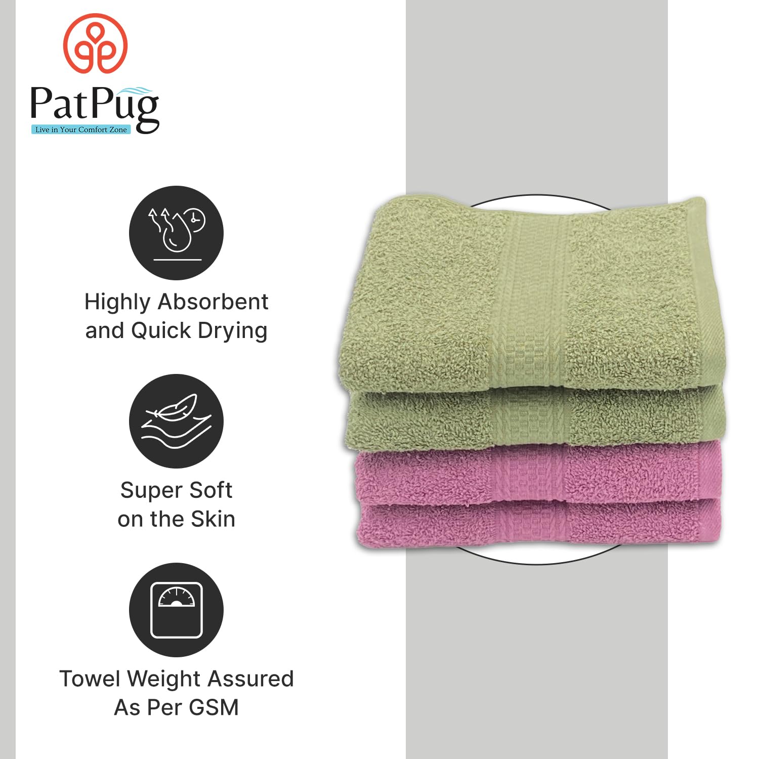 Patpug 100% Indian Ultra Soft Cotton Hand Towel 800 Gsm | For Gym, Workout, Yoga, Wash Basin (Mahogany & Olive Green) - 4 Piece