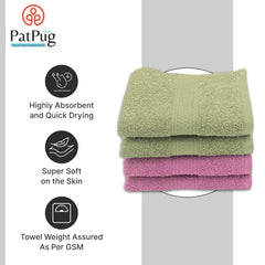 Patpug 100% Indian Ultra Soft Cotton Hand Towel 800 Gsm | For Gym, Workout, Yoga, Wash Basin (Mahogany & Olive Green) - 4 Piece