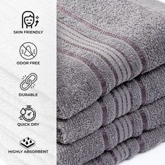 Akiko Home 100% Cotton Essential Series Hand Towels 800 Gsm | Soft, Absorbent & Durable, Cotton Hand Towel For Bathroom Use, Gentle On Skin- Pack Of 4 (Grey)
