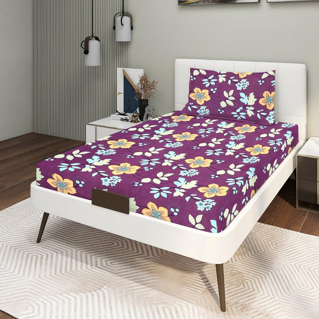 Glace Cotton Super Soft Bedsheets Single Bed Size (60 X 90 Inch) With 1 Pillow Cover | All Around Elastic Fitted Bedsheets, Dark Pink