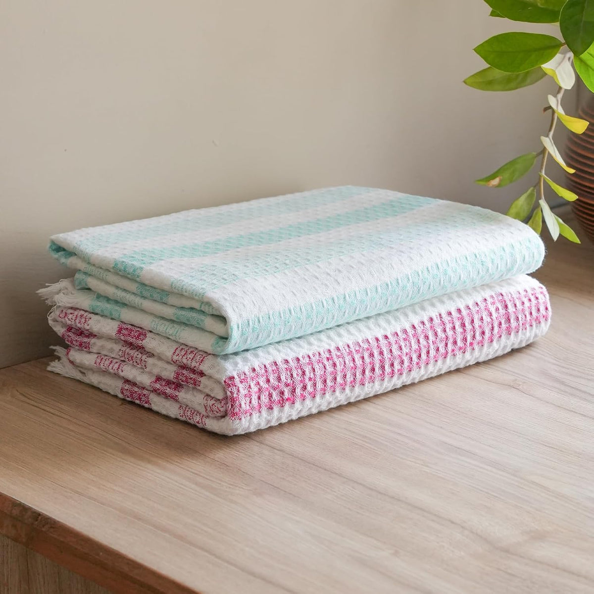 Thirsty Towel By Doctor Towels 250 Gsm | Premium Waffle Cotton Bath Towel, Super Soft & High Absorbency Towel, Quick Dry Towels (Pack Of 2 - Red & Blue)